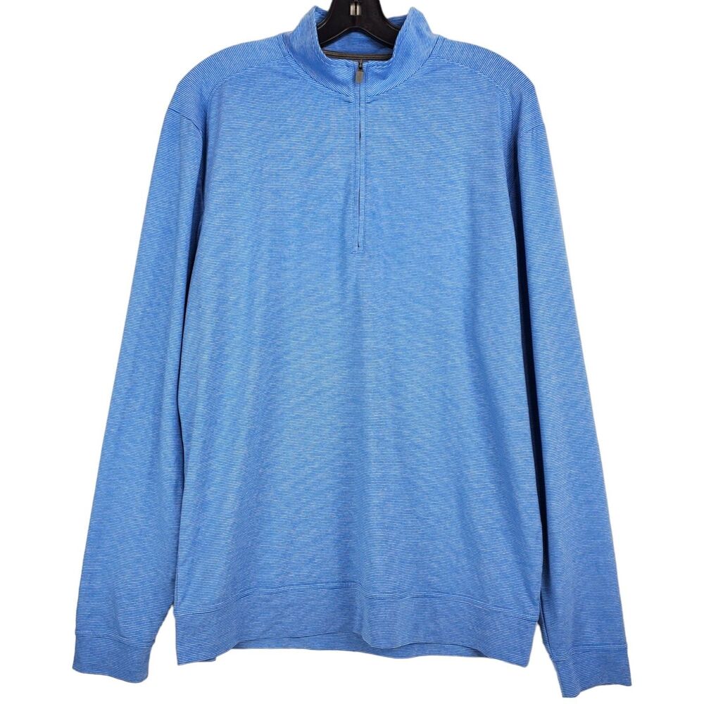 JOHNNIE-O Active Top Mens Medium Blue Stripe Pullover 1/2 Zip Athleisure Sweater